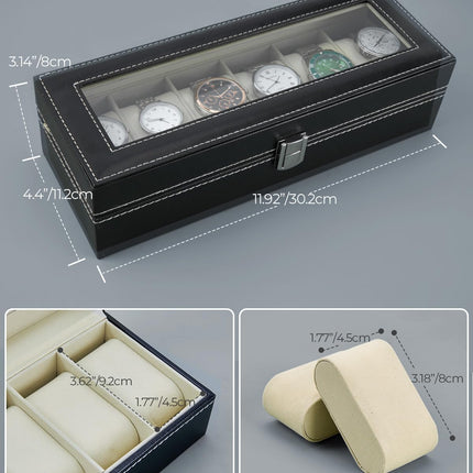Ankit International 6 Slot Watch Storage Box with Glass Lid | PU Leather Watch Organizer Case | Display Box for Men & Women (Brown)