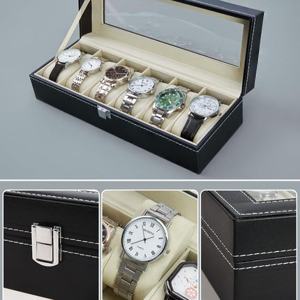 Ankit International 6 Slot Watch Storage Box with Glass Lid | PU Leather Watch Organizer Case | Display Box for Men & Women (Brown)