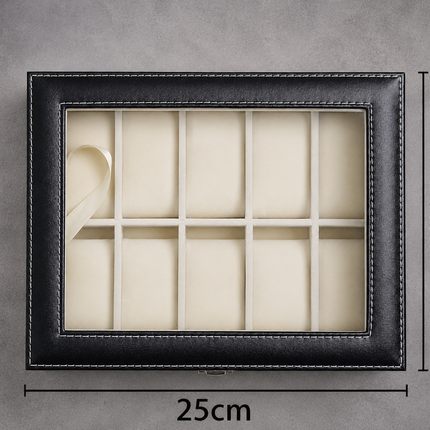 Ankit International 10 Slot Watch & Sunglasses Organizer Box with Glass Lid | PU Leather Display Storage Case | Brown
