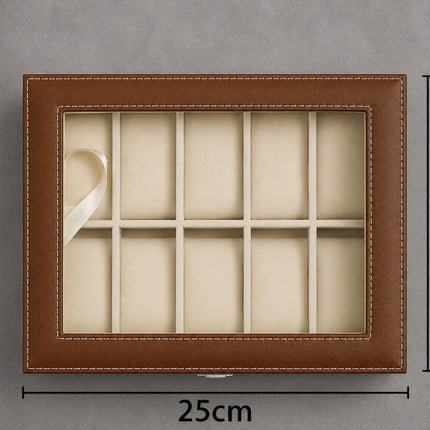 Ankit International 10 Slot Watch & Sunglasses Organizer Box with Glass Lid | PU Leather Display Storage Case | Brown