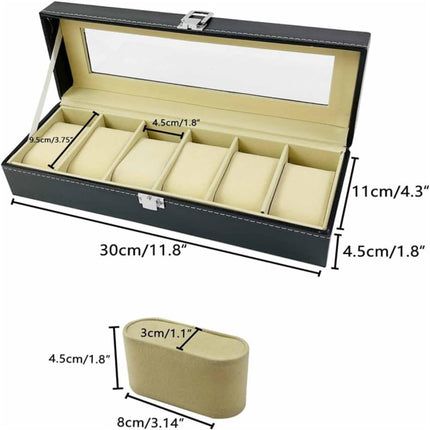 Ankit International 6 Slot Watch Storage Box with Glass Lid | PU Leather Watch Organizer Case | Display Box for Men & Women (Brown)