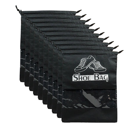 Ankit International Black Non-Woven Shoe Storage Bag with Transparent Window | Waterproof Drawstring Travel Shoe Organizer | Dustproof Footwear Cover for Men & Women Black