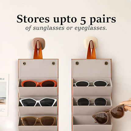 Ankit International Hanging Sunglasses Organizer | Foldable Eyeglasses Storage Case for 5 Glasses | Wall & Wardrobe Hanging Spectacle Holder | Travel Eyewear Organizer