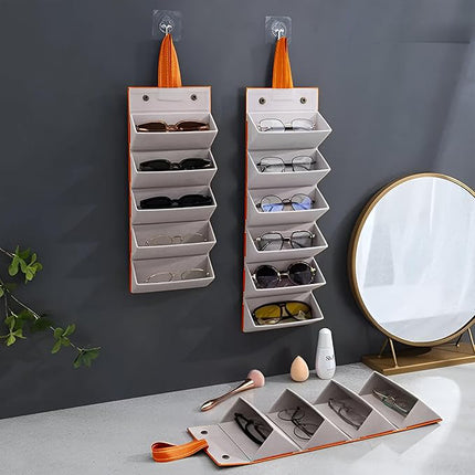 Ankit International Hanging Sunglasses Organizer | Foldable Eyeglasses Storage Case for 5 Glasses | Wall & Wardrobe Hanging Spectacle Holder | Travel Eyewear Organizer