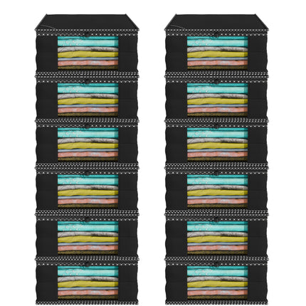 Black Saree Storage Cover with Decorative Border, Zip & Transparent Window
