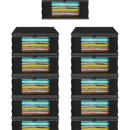 Black Saree Storage Cover with Decorative Border, Zip & Transparent Window