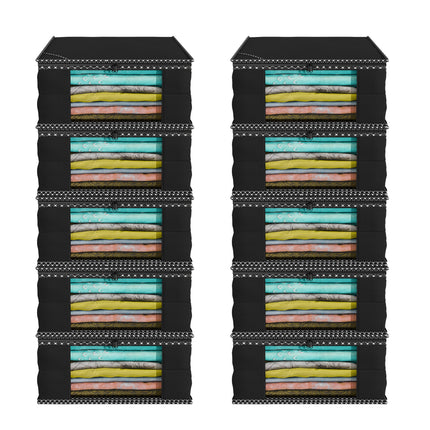Black Saree Storage Cover with Decorative Border, Zip & Transparent Window