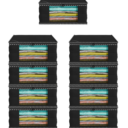 Black Saree Storage Cover with Decorative Border, Zip & Transparent Window