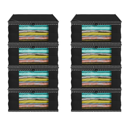 Black Saree Storage Cover with Decorative Border, Zip & Transparent Window