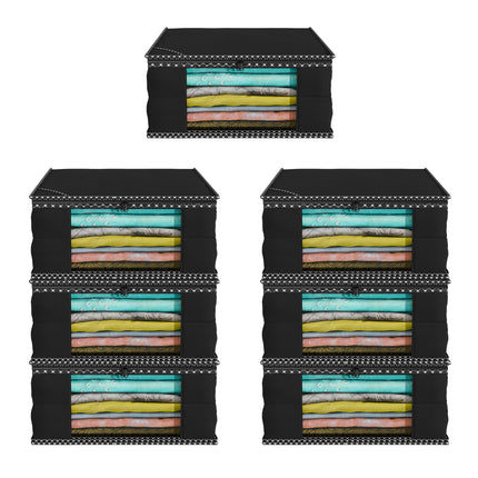 Black Saree Storage Cover with Decorative Border, Zip & Transparent Window
