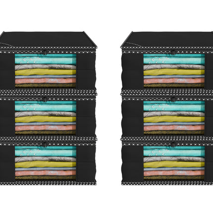 Black Saree Storage Cover with Decorative Border, Zip & Transparent Window