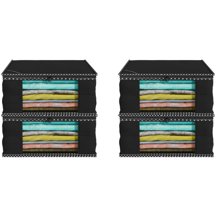 Black Saree Storage Cover with Decorative Border, Zip & Transparent Window