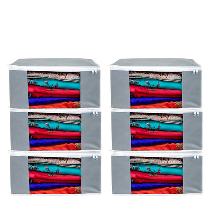 Grey Saree Storage Cover with Zip & Transparent Window