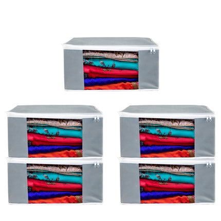 Grey Saree Storage Cover with Zip & Transparent Window