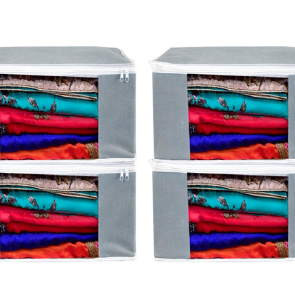 Grey Saree Storage Cover with Zip & Transparent Window