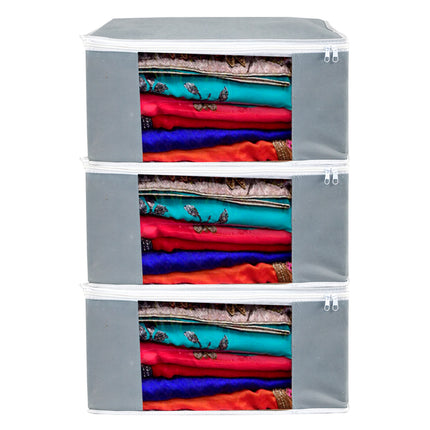 Grey Saree Storage Cover with Zip & Transparent Window