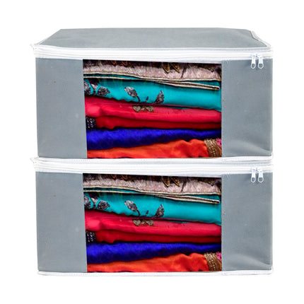Grey Saree Storage Cover with Zip & Transparent Window
