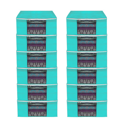Green Saree Storage Cover with Zip & Transparent Window