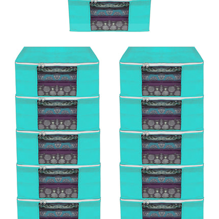 Green Saree Storage Cover with Zip & Transparent Window