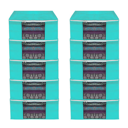 Green Saree Storage Cover with Zip & Transparent Window