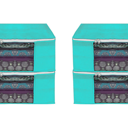 Green Saree Storage Cover with Zip & Transparent Window