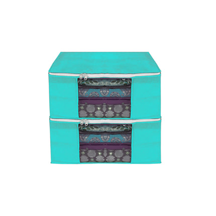 Green Saree Storage Cover with Zip & Transparent Window