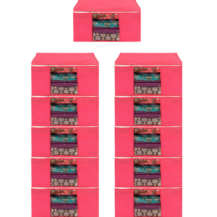Pink Saree Storage Cover with Zip & Transparent Window