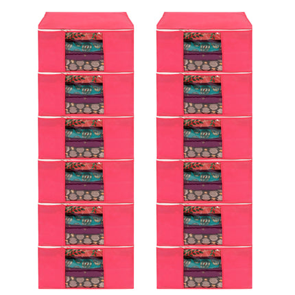 Pink Saree Storage Cover with Zip & Transparent Window