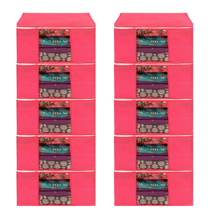 Pink Saree Storage Cover with Zip & Transparent Window