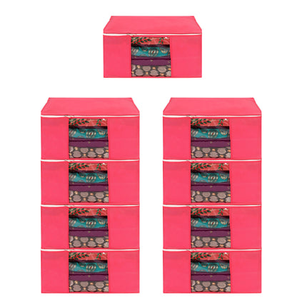 Pink Saree Storage Cover with Zip & Transparent Window