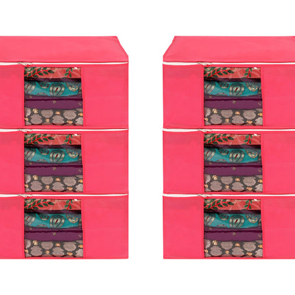 Pink Saree Storage Cover with Zip & Transparent Window