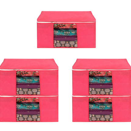 Pink Saree Storage Cover with Zip & Transparent Window