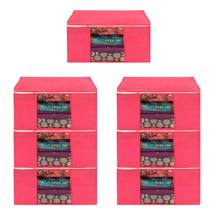 Pink Saree Storage Cover with Zip & Transparent Window