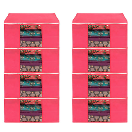 Pink Saree Storage Cover with Zip & Transparent Window