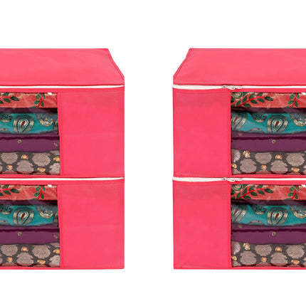 Pink Saree Storage Cover with Zip & Transparent Window