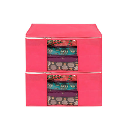 Pink Saree Storage Cover with Zip & Transparent Window