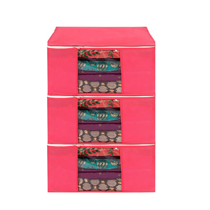 Pink Saree Storage Cover with Zip & Transparent Window