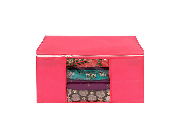 Pink Saree Storage Cover with Zip & Transparent Window
