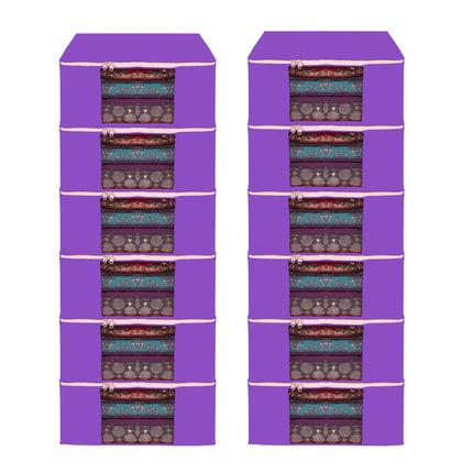 Purple Saree Storage Cover with Zip & Transparent Window