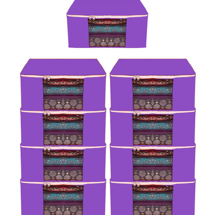 Purple Saree Storage Cover with Zip & Transparent Window