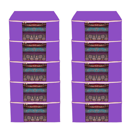 Purple Saree Storage Cover with Zip & Transparent Window