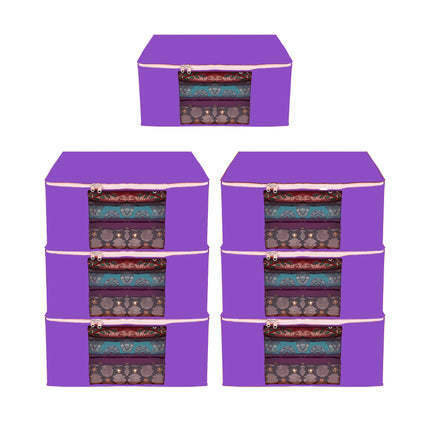 Purple Saree Storage Cover with Zip & Transparent Window