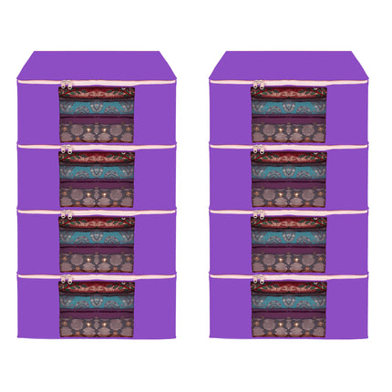 Purple Saree Storage Cover with Zip & Transparent Window