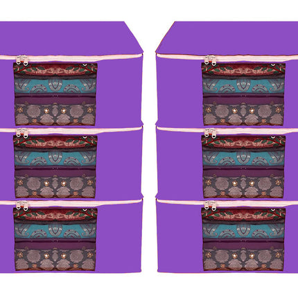 Purple Saree Storage Cover with Zip & Transparent Window