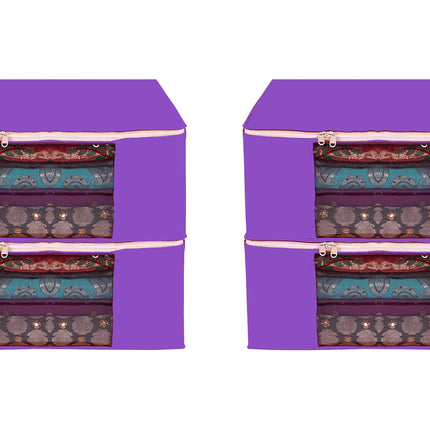 Purple Saree Storage Cover with Zip & Transparent Window
