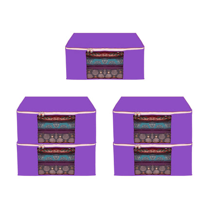 Purple Saree Storage Cover with Zip & Transparent Window