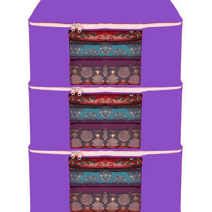 Purple Saree Storage Cover with Zip & Transparent Window