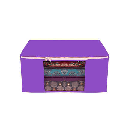 Purple Saree Storage Cover with Zip & Transparent Window