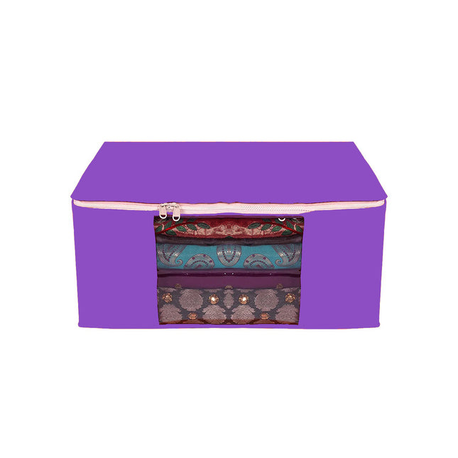 Purple Saree Storage Cover with Zip & Transparent Window