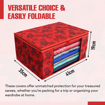 Red Floral Printed Clothes Storage Organizer Box with Transparent Window and Zip Closure